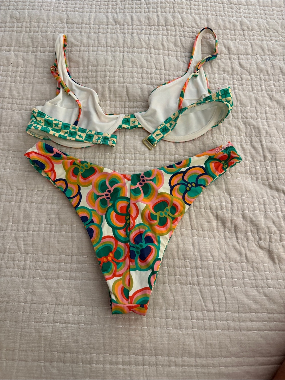 Billabong Retro Floral Green Orange Pink Bikini - Picture 2 of 5